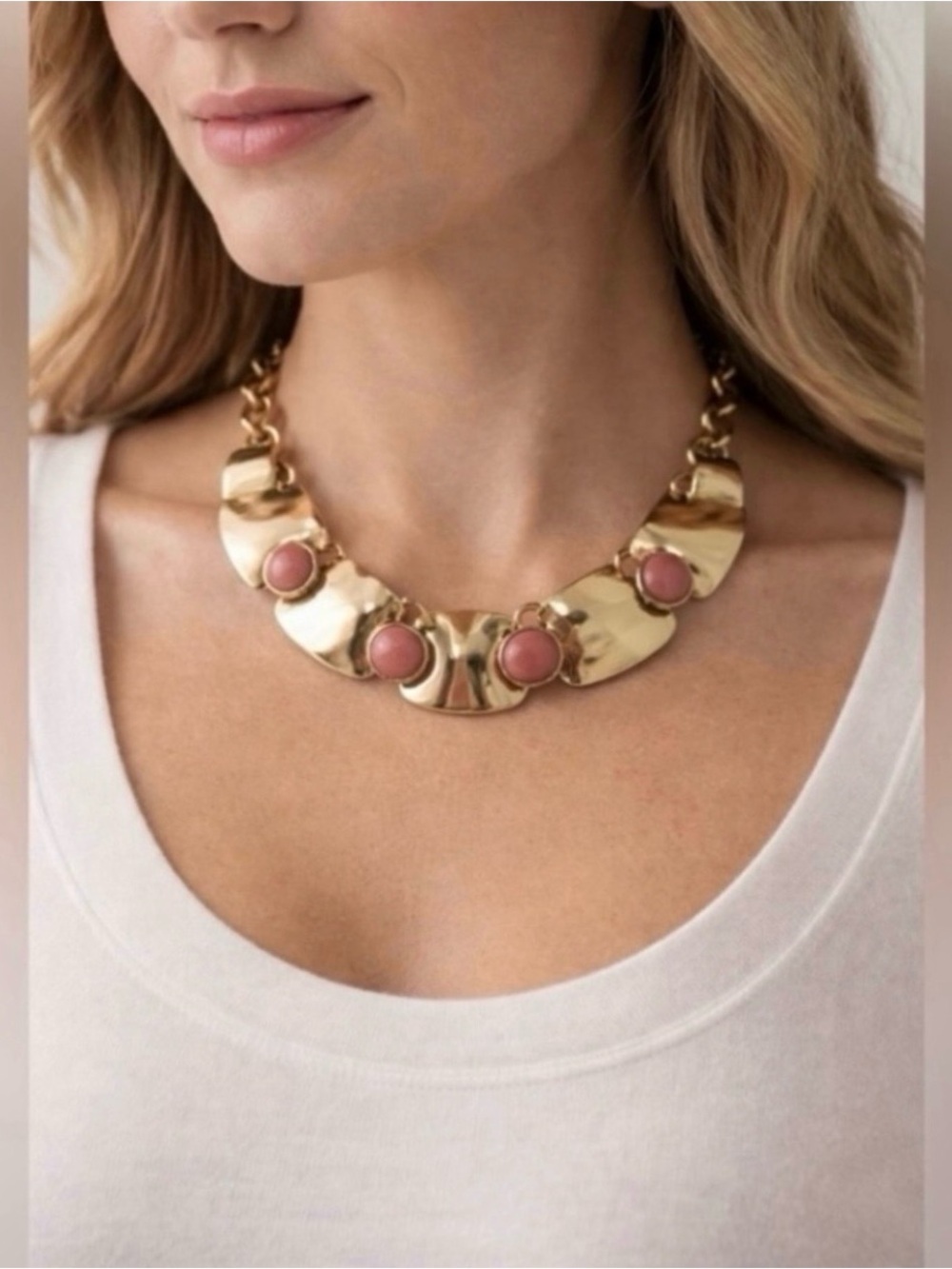 White House Black
Market Gold Necklace with Pink Accents NWT